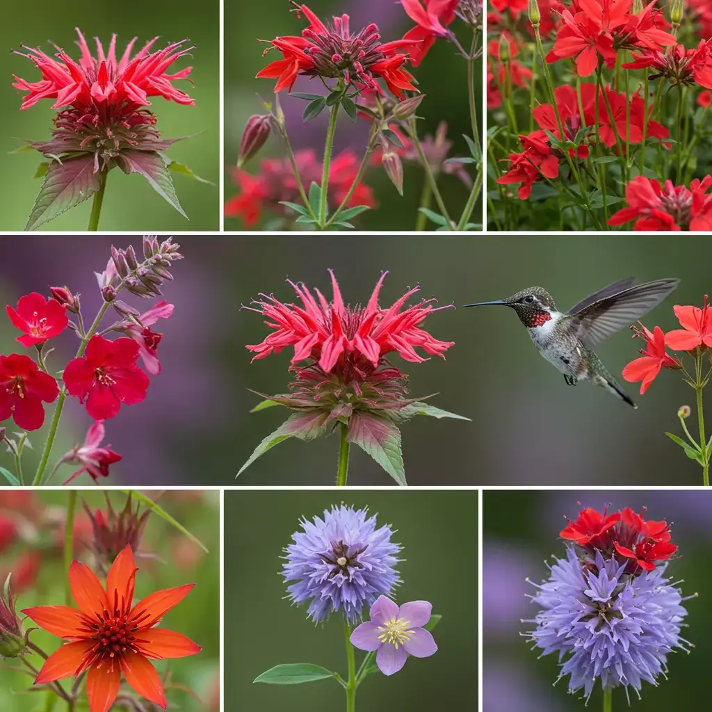 Assorted hummingbird flower seed packets with trowel and gloves ready for planting